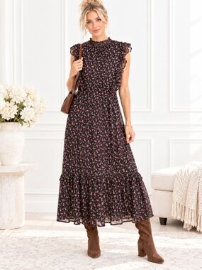 Mimi Chica Black Floral Ruffle Maxi Dress Boho Romantic | Size XL